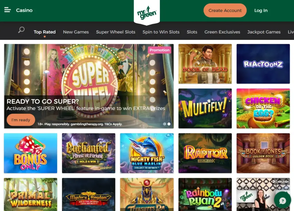 Sivu, jolla voit tehdä Mr Green kirjaudu